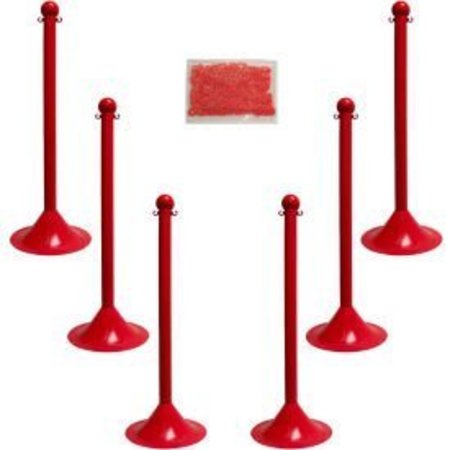 GLOBAL EQUIPMENT Mr. Chain Light Duty Plastic Stanchion Kit With 2"x50'L Chain, 41"H, Red, 6 Pack 71005-6